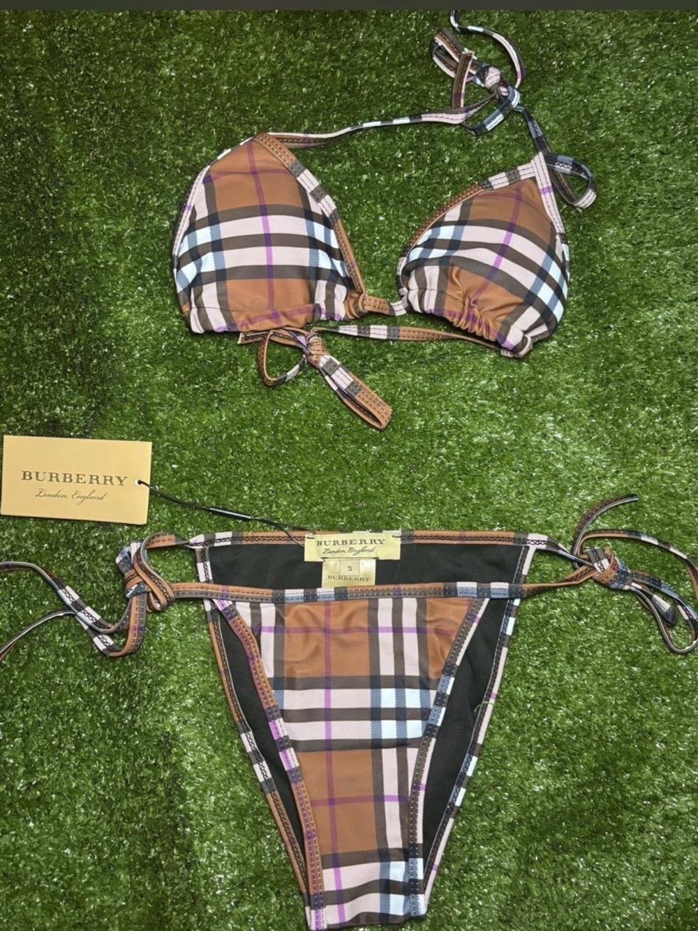 Burberry check triangle bikini set size small